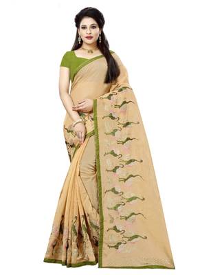 Light orange embroidered organza saree with blouse 1
