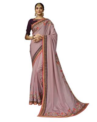 Light pink embroidered silk blend saree with blouse 1