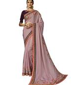 Light pink embroidered silk blend saree with blouse