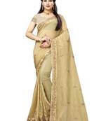 Light yellow embroidered organza saree with blouse