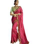 Pink embroidered silk blend saree with blouse