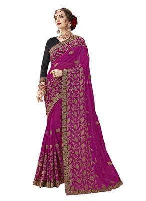 Rani pink embroidered georgette saree with blouse 1