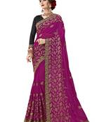 Rani pink embroidered georgette saree with blouse