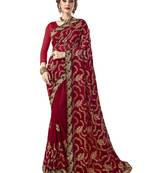 Red embroidered georgette saree with blouse