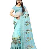 Sky blue embroidered organza saree with blouse