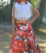 White embroidered silk kids lehenga choli