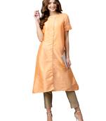 Peach Plain Art Silk Long Kurti