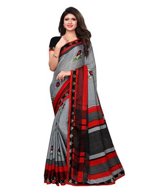 Grey Printed Chiffon Saree With Blouse 1
