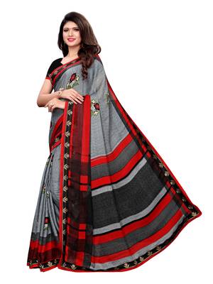 Grey Printed Chiffon Saree With Blouse 2