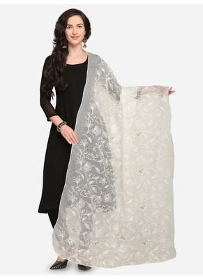 White Net Embroidered Women's Dupatta 1