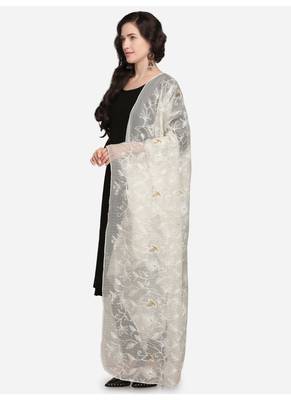 White Net Embroidered Women's Dupatta 2