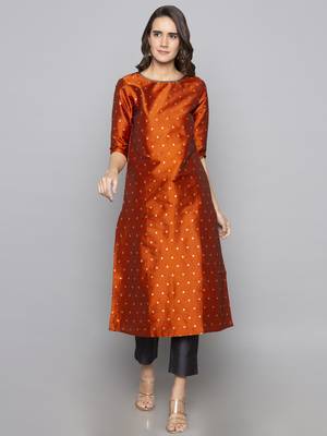 Maroon woven art silk long kurti 2
