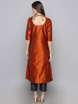 Maroon woven art silk long kurti 3
