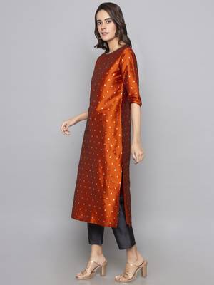 Maroon woven art silk long kurti 4