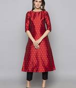 Maroon woven art silk long kurti