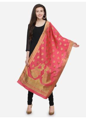 Coral Pink Banarasi Silk Women's Dupatta 1