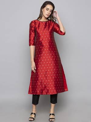 Maroon woven art silk long kurti 2