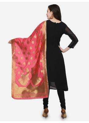 Coral Pink Banarasi Silk Women's Dupatta 2