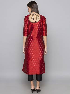 Maroon woven art silk long kurti 3