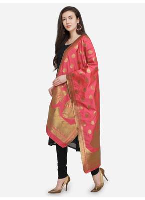 Coral Pink Banarasi Silk Women's Dupatta 3