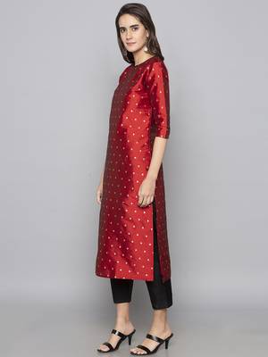 Maroon woven art silk long kurti 4