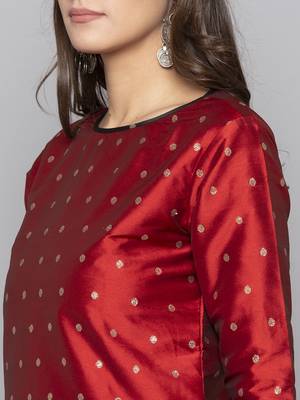 Maroon woven art silk long kurti 5