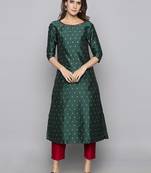 Green woven art silk long kurti