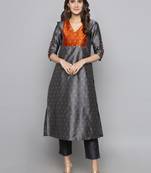 Grey woven art silk long kurti