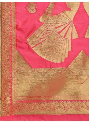 Coral Pink Banarasi Silk Women's Dupatta 4