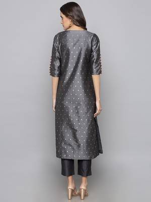 Grey woven art silk long kurti 3