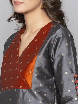Grey woven art silk long kurti 5