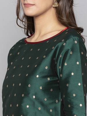 Green woven art silk long kurti 5