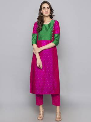 Pink woven art silk long kurti 1