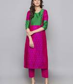 Pink woven art silk long kurti