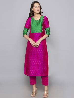 Pink woven art silk long kurti 2