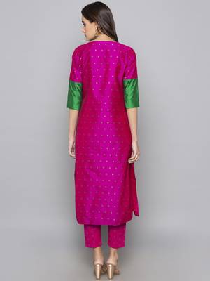 Pink woven art silk long kurti 3