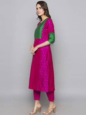 Pink woven art silk long kurti 4