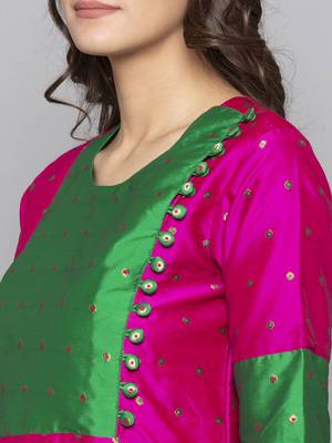 Pink woven art silk long kurti 5