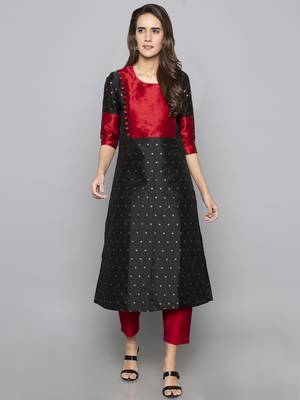 Black woven art silk long kurti 1