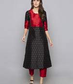 Black woven art silk long kurti