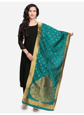 Turquoise Banarasi Silk Women's Dupatta 1