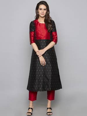 Black woven art silk long kurti 2