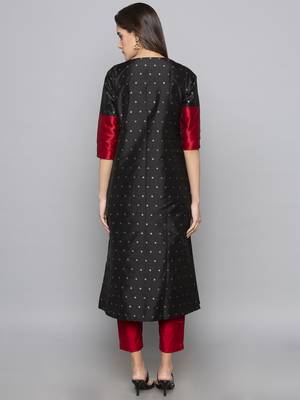 Black woven art silk long kurti 3