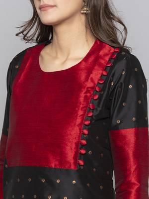 Black woven art silk long kurti 5