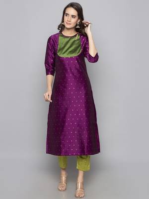 Violet woven art silk long kurti 1