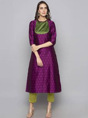 Violet woven art silk long kurti 2