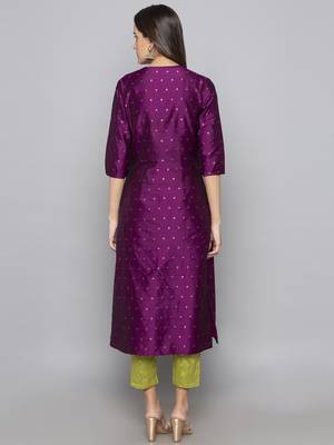 Violet woven art silk long kurti 3