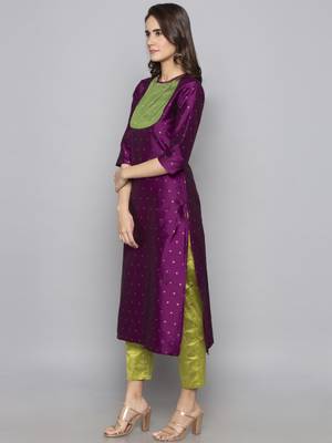 Violet woven art silk long kurti 4