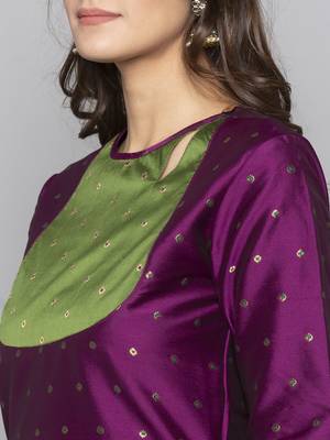 Violet woven art silk long kurti 5