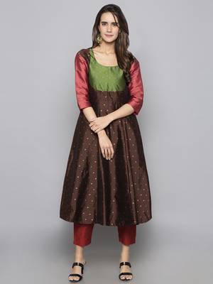 Charcoal woven art silk long kurti 1